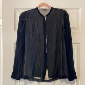 Vince Women Long Sleeve Button Down Blouse 4 Sheer Black with Sheer cream lining